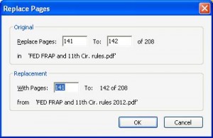 Screen Capture of Adobe X Replace Pages Dialog Box