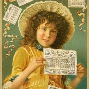 [Advertisement for Hoyt's German Cologne and Rubifoam for the Teeth, both manufactured by E.W. Hoyt & Co., Lowell, Mass., illustrated with girl and Ladies Calendar for 1889]