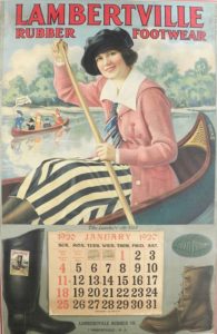 A vintage image of a girl in a boat adorning a calendar from January 1920