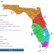 a screen capture from the Florida e-filing portal initiation page with text and a map of the Florida court system